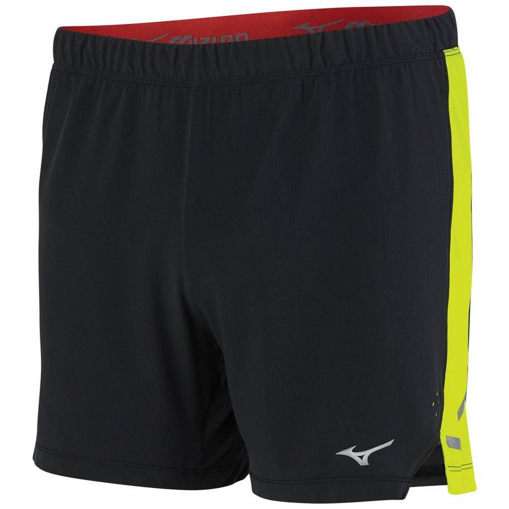 Mizuno Men's Aero 4.5" Running Shorts Black/Yellow (421675-ZNY)